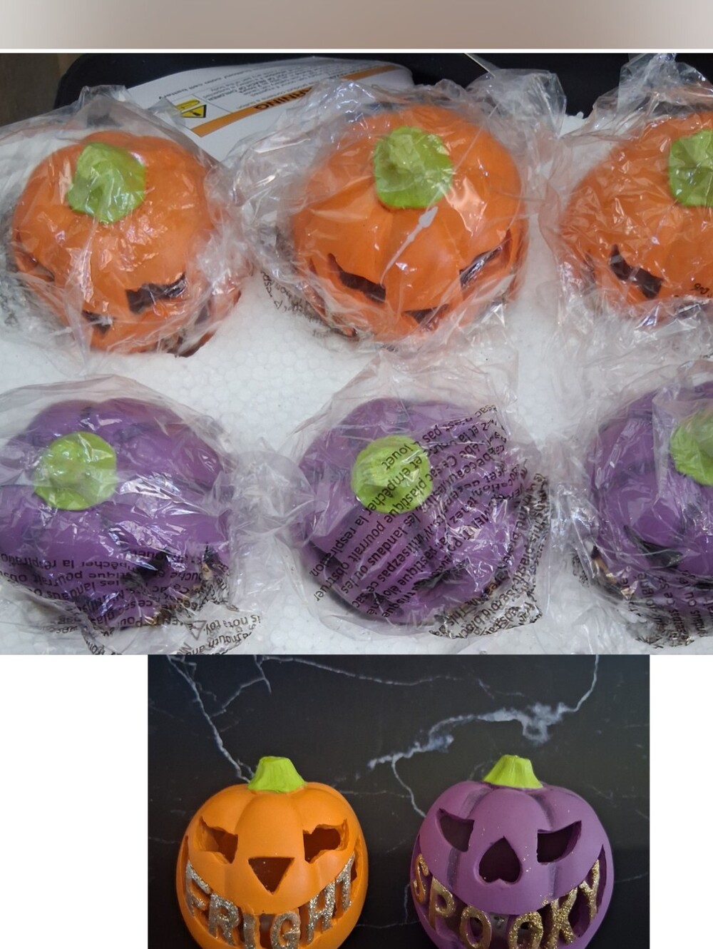 Master Pk of 6 Halloween Light Up 3" Jack-o-Lantern NWT Org/Fright & Purp/Spooky